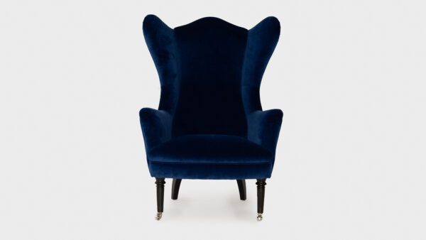John Sankey dark blue velvet wingback chair - font