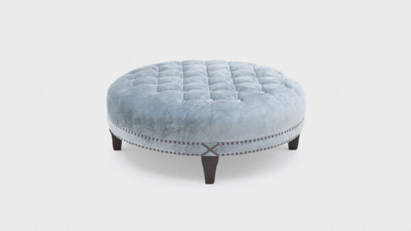 John Sankey Boothby Buttoned Footstool in light blue velvet with stud detail - angle
