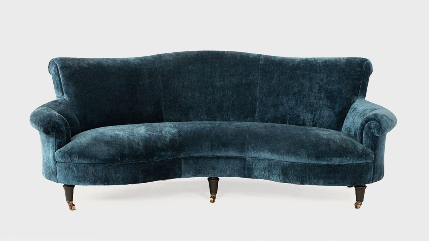 John Sankey Matilda Blue velvet Curved Sofa - front