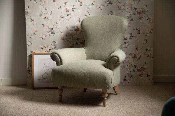 Small green edmund chair with scroll arms