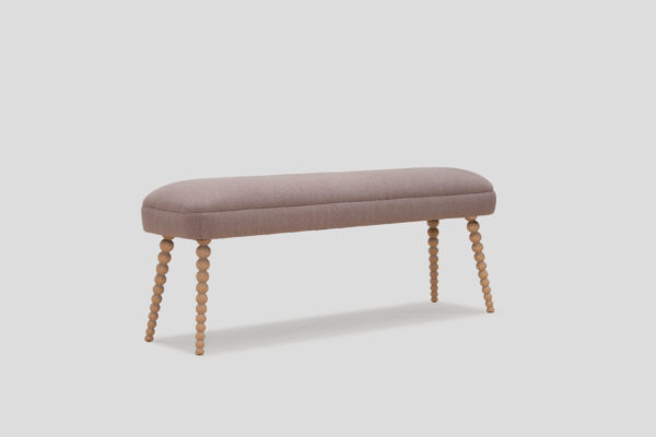 John Sankey Pink Boodle Bench with light coloured Bobbin Legs - angle