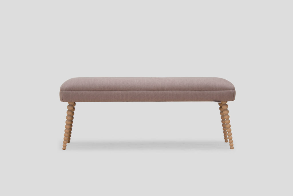 John Sankey Pink Boodle Bench with light coloured Bobbin Legs - front