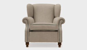 John Sankey Tolstoy Lounge Chair with scroll arms and turned feet - front