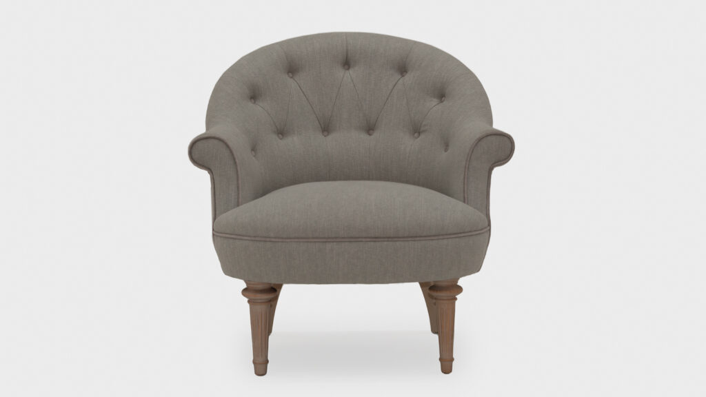 John Sankey Ferdinand Chair with curved back and button detail - front