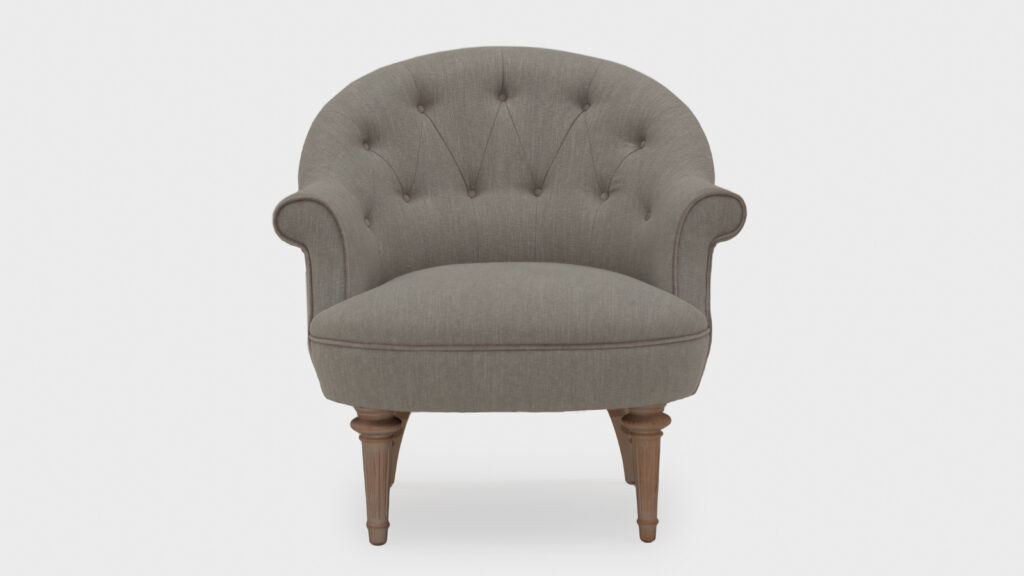 John Sankey Ferdinand Chair with curved back and button detail - front