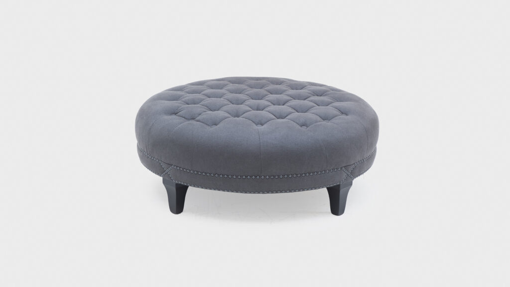 John Sankey Boothby round buttoned footstool with studding detail - top