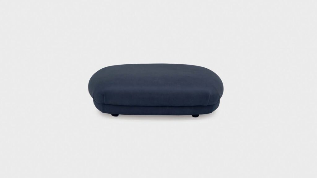 John Sankey button blue leather footstool - front