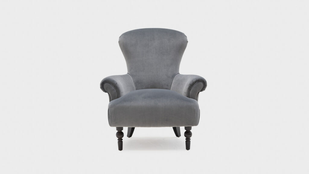 John Sankey Edmund grey chair with turned legs - front 2