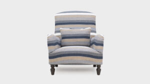 John Sankey Peppy Lounge chair in stripy blue and beige fabric - front