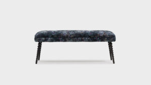 John Sankey Dark Blue Boodle Bench with bobbin legs - front