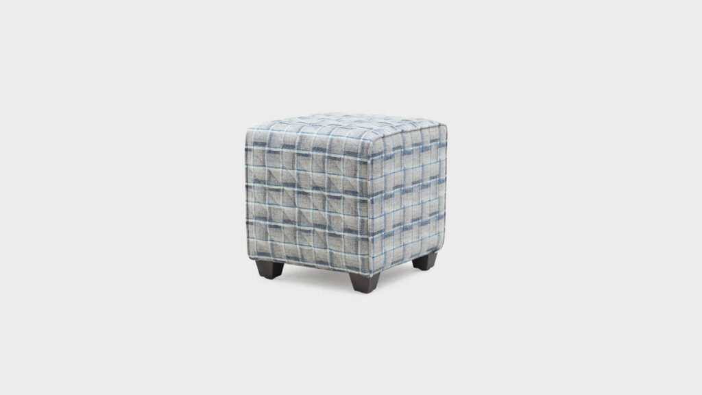 ohn Sankey Blue and Grey checked Cube Footstool - angle