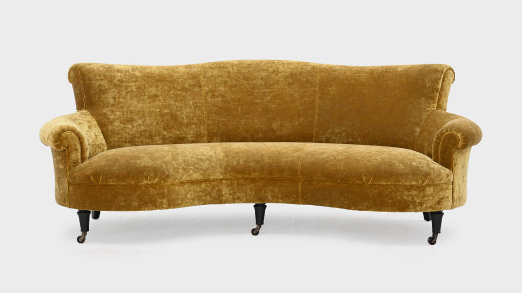 John Sankey Mustard Velvet Curved Sofa - front