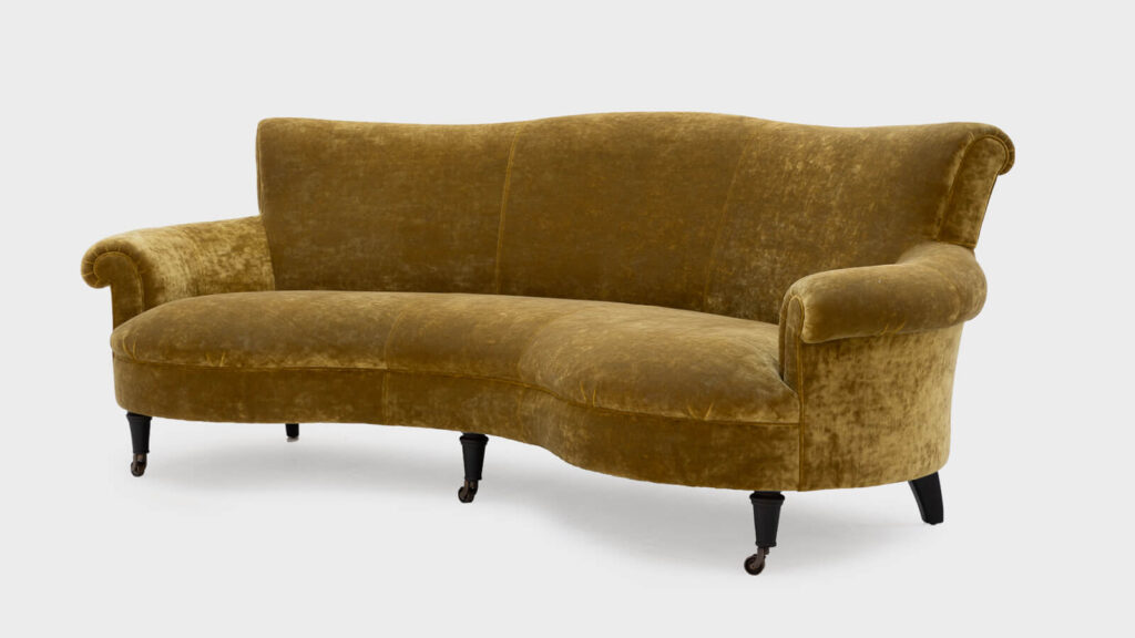 John Sankey Mustard Velvet Curved Sofa - angle