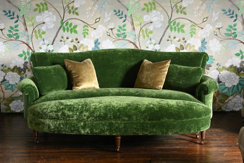 John Sankey green velvet sofa - lifestyle