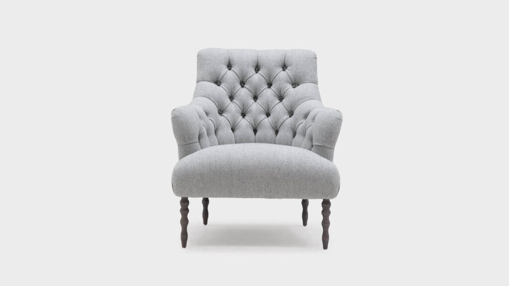 John Sankey Milliner herringbone chair with leather tufts detail - front