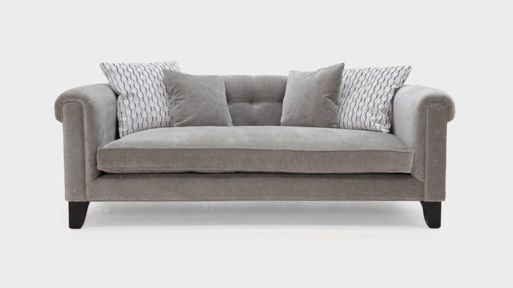 John Sankey Mitford lounger grey large sofa - front with cushions