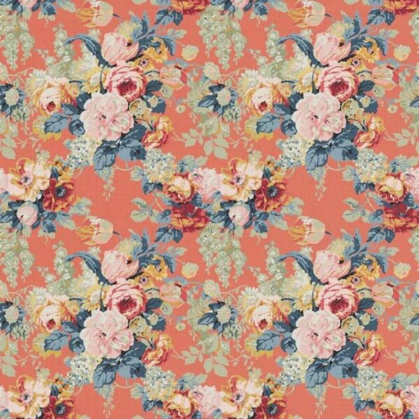 John Sankey Mottisfont Flamingo coral floral fabric