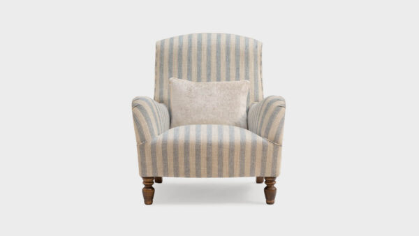 John Sankey Blue Stripped lounge Chair with lumbar cushion - front