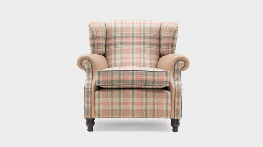 John Sankey Tolstoy checked chair with scroll arms and turned legs - Front