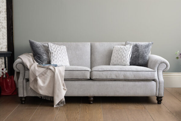 John Sankey grey Tolstoy sofa with turned legs