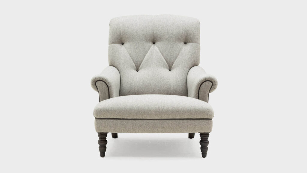 John Sankey Gibson herringbone chair with deep buttoning and contrast piping - front