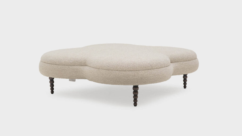 John Sankey large clover boucle ottoman with dark bobbin feet - front