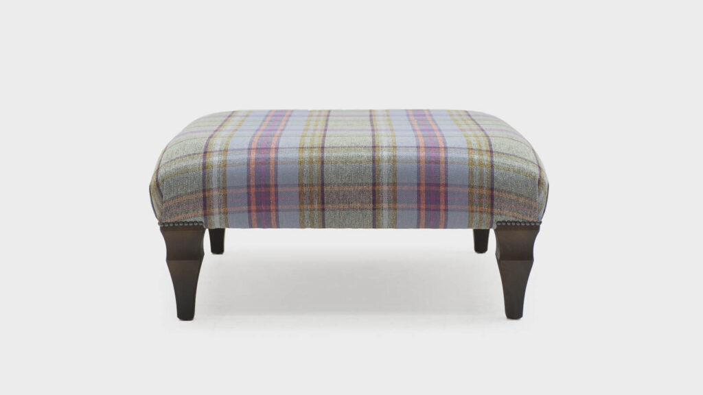 John Sankey small square green and purple plaid ottoman - front