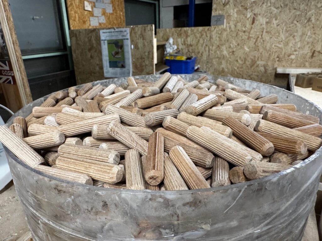 Dowels waiting in the woodmill